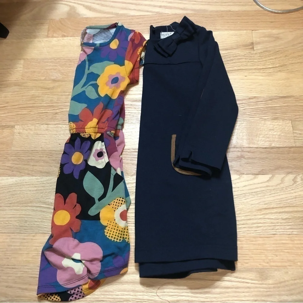 4 Dress Bundle Lularoe Floral Hope & Henry Navy Blue Long Sleeve Kids Girls